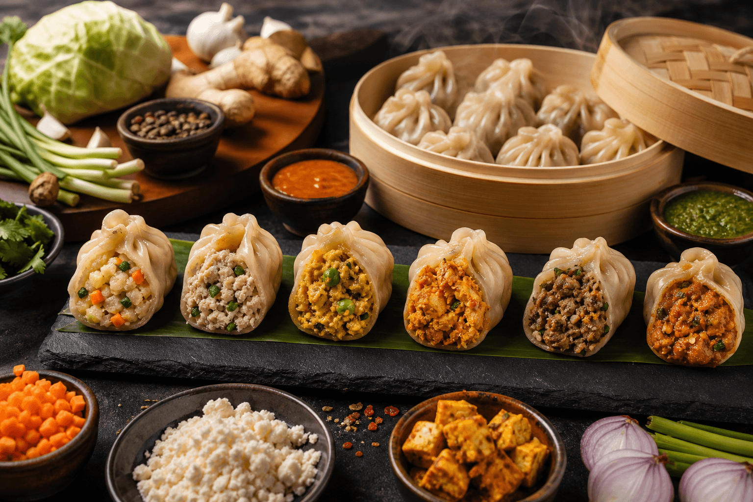 Momos filling types to choose at La Tikka